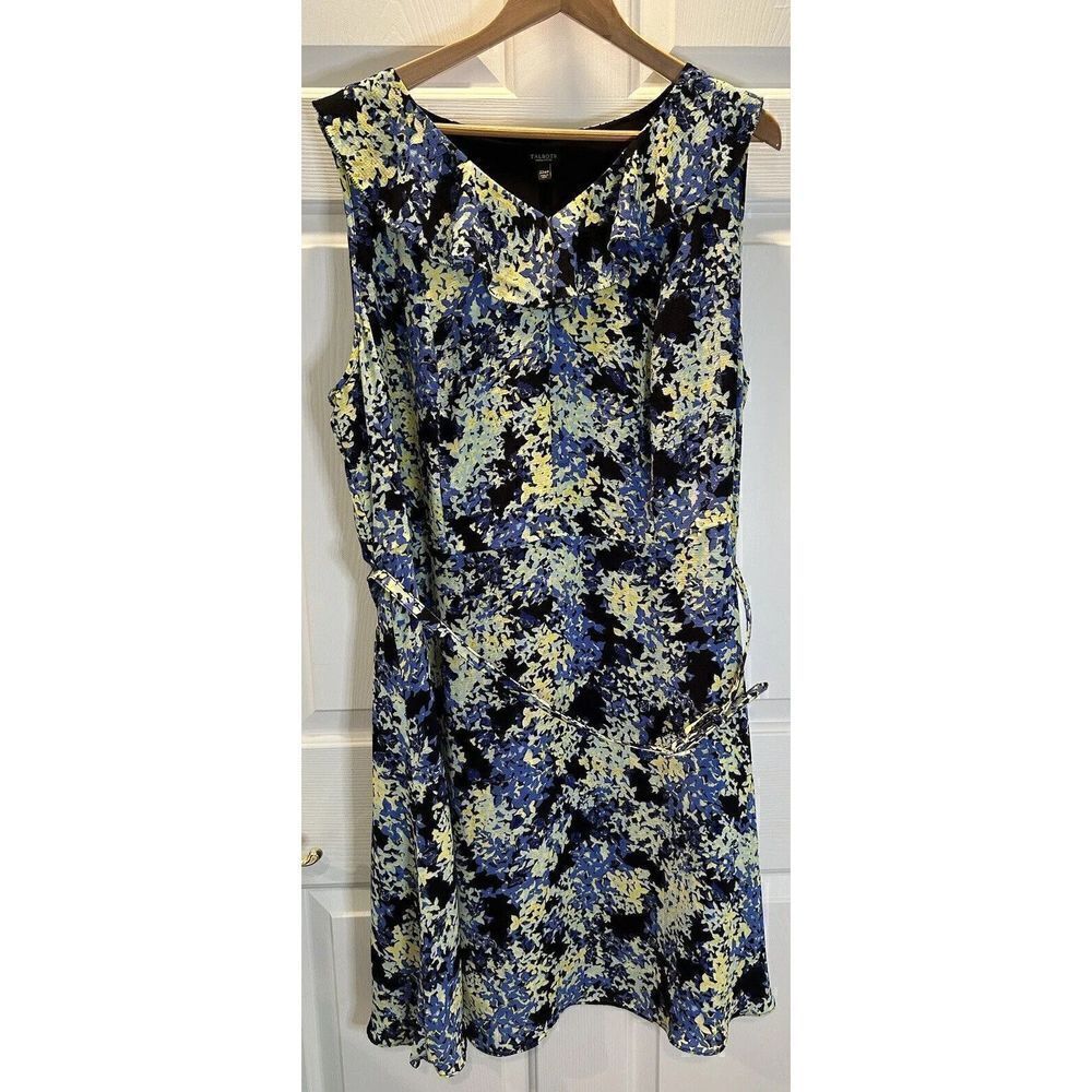 Talbots Womens Petites Dress Sz 22WP Black/Blue/Yellow Floral Print